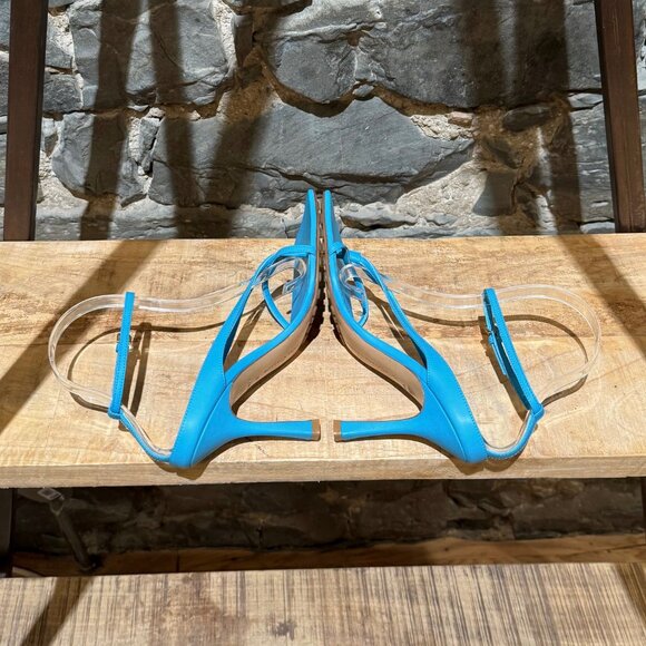 Bottega Veneta Sky Blue Leather Stretch Square Toe Heeled Sandals - Picture 8 of 9